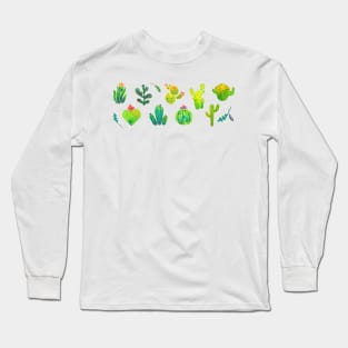 Watercolor Cacti (Cactus Pattern) Long Sleeve T-Shirt